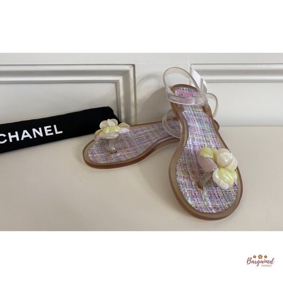 Authentic CHANEL Pink CC Clear Camelia Jelly Strap Flip Flops Flat Sandals 36/6 - Picture 11 of 14